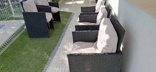 Mesa y 6 Sillas Jardín Ratán Negro