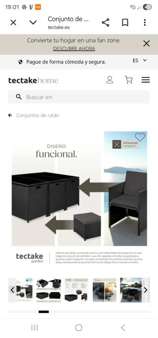 Mesa y 6 Sillas Jardín Ratán Negro