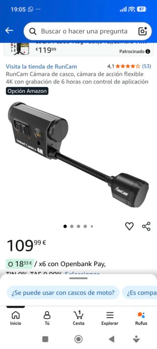 RunCam Cámara Casco 4K