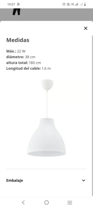 Lámpara colgante Melodi Ikea blanca 38 cm