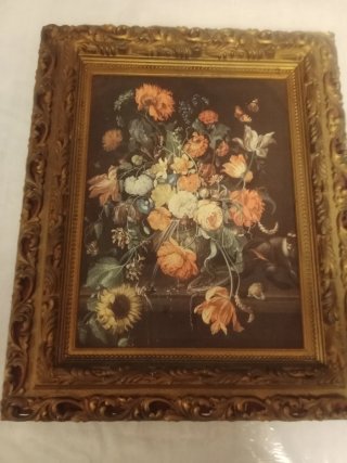 Quadro portaoggetti floreale con cornice dorata