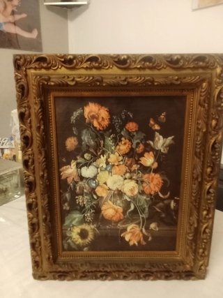 Quadro portaoggetti floreale con cornice dorata