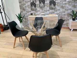MESA REDONDA DE CRISTAL + 4 SILLAS