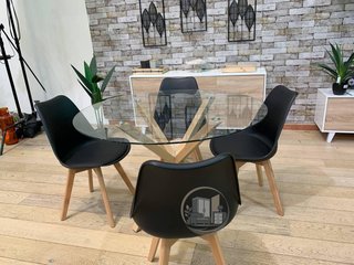 MESA REDONDA DE CRISTAL + 4 SILLAS