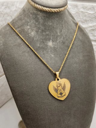 Medalla Ángel Corazón Acero Quirúrgico Baño Oro