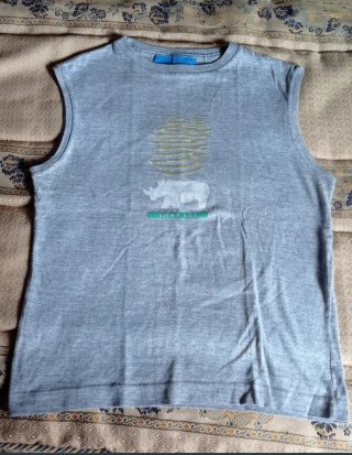 Camiseta sin mangas gris con estampado.