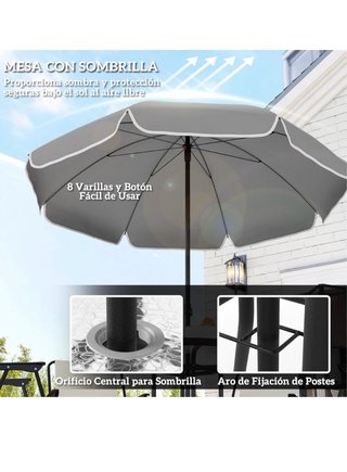 Mesa de cristal con 4 sillas y sombrilla a estrena