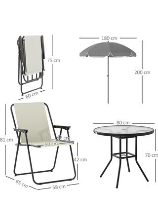 Mesa de cristal con 4 sillas y sombrilla a estrena
