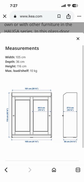 Vitrina Ikea Hauga Blanca con Puertas de Cristal