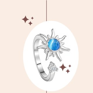 Anillo Sol Ajustable Azul Plata