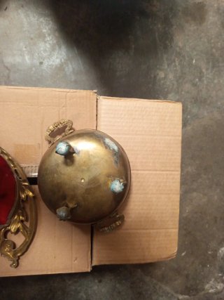 Juego de latón antiguo: caja y espejo