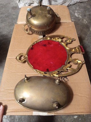 Juego de latón antiguo: caja y espejo