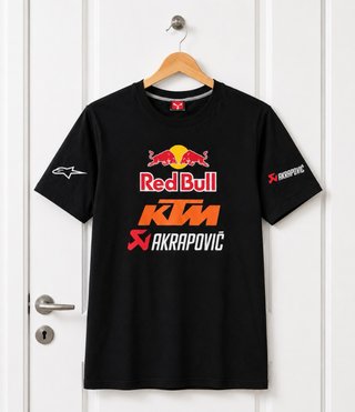 T-shirt KTM nera con loghi Red Bull e Akrapovič