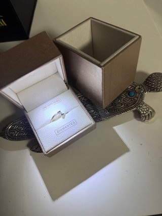 Anillo Oro Blanco 18K Diamante talla 9