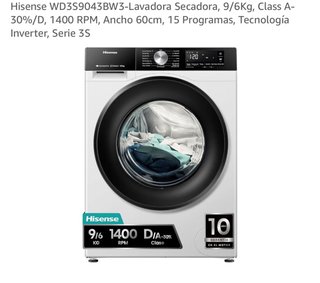 Lavadora Secadora Hisense 9/6Kg 1400RPM Clase A