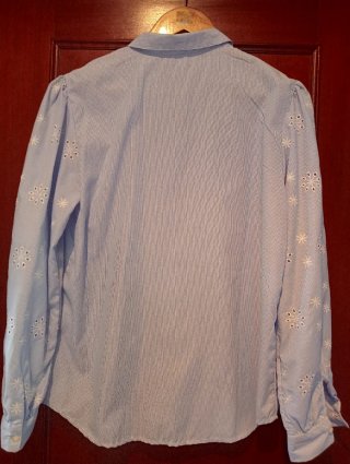 Camisa azul con mangas  bordadas y caladas