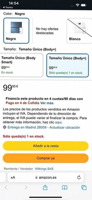 Withings Body+ Bascula de baño inteligente grasa corporal y muscular