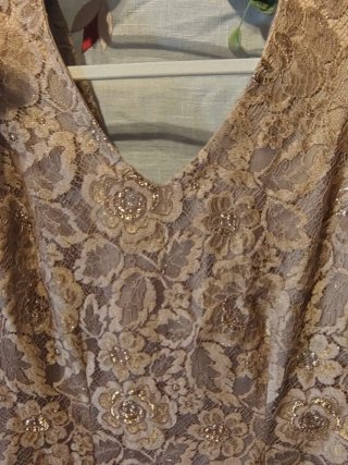Vestido de Fiesta Champagne Encaje Asimétrico