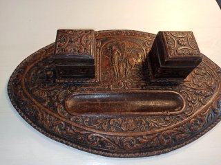 Juego Escritorio Piel Marrón Vintage