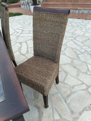 Mesa ratán y 4 sillas cristal 180x90