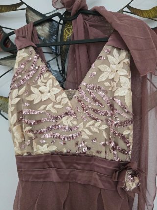 Vestido fiesta lentejuelas beige/marrón T.S
