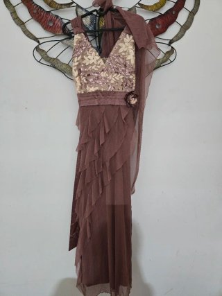 Vestido fiesta lentejuelas beige/marrón T.S