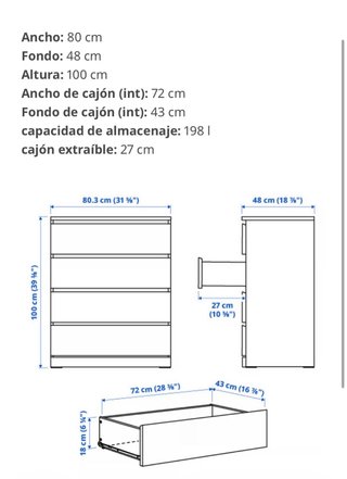 Cómoda 4 cajones blanca