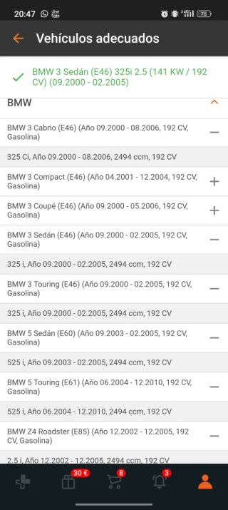 Volante Bimasa BMW 2.5 gasolina