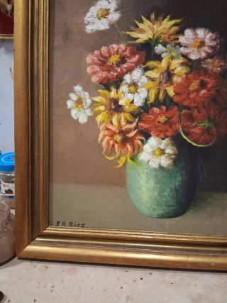 Pintura al óleo de flores en jarrón