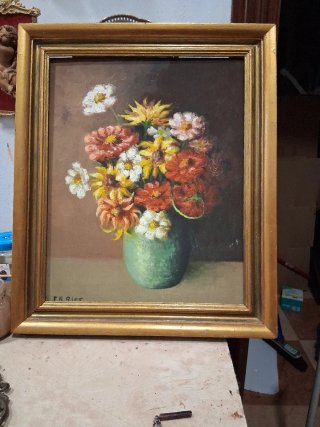 Pintura al óleo de flores en jarrón