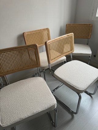 4 Sillas Comedor Madera Ratán Metal