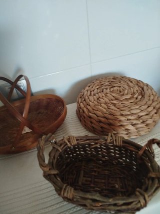 Cestería vintage mimbre y madera