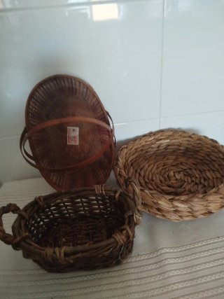 Cestería vintage mimbre y madera