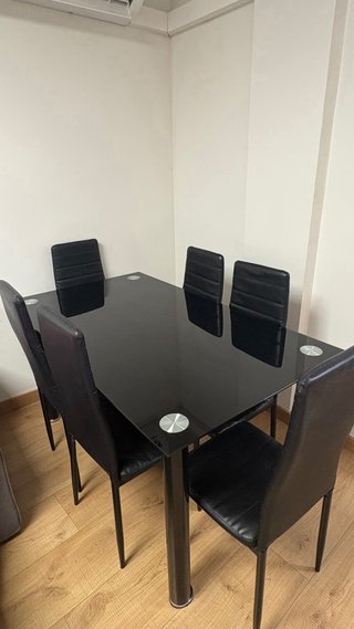 Mesa Comedor Cristal Negro y 6 Sillas