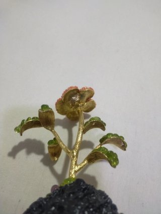 Escultura Flor Vintage Cristal Metal Piedra