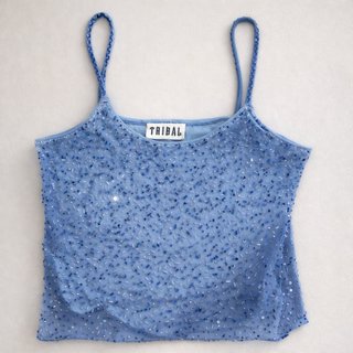 Top Tribal Malla Pedrería Lentejuelas Azul (Y2K)