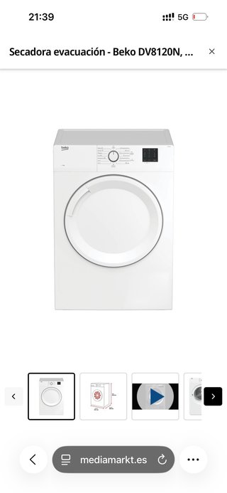 Secadora Beko DV8120N evacuación