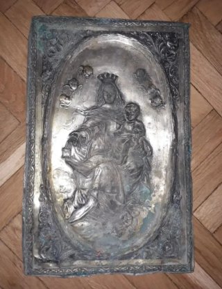 Chapa antigua religiosa Virgen y Niño
