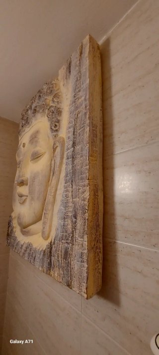 Cuadro Buda Madera Beige y Gris