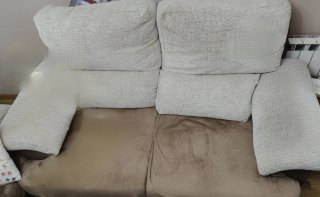 Conjunto Sofá Beige y Marrón Tela
