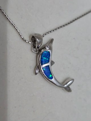 Collar Plata 925 Dije Delfín Azul