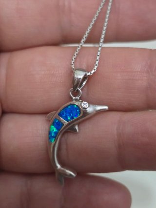 Collar Plata 925 Dije Delfín Azul