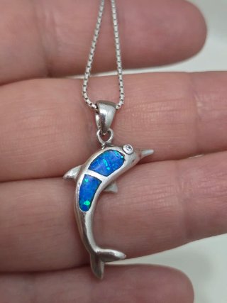 Collar Plata 925 Dije Delfín Azul