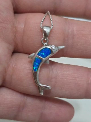 Collar Plata 925 Dije Delfín Azul