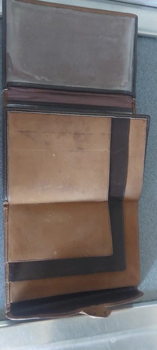 Cartera billetera vintage cuero beige y marrón