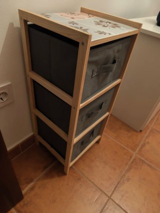 Mueble 3 cajones tela y madera