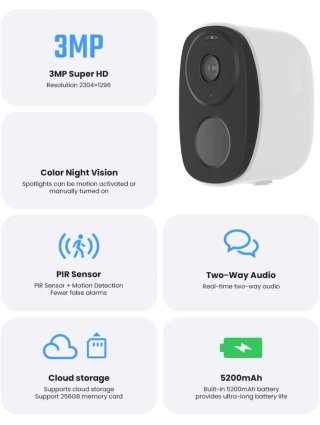 Cámara de Seguridad WiFi 2K 3MP para Exterior