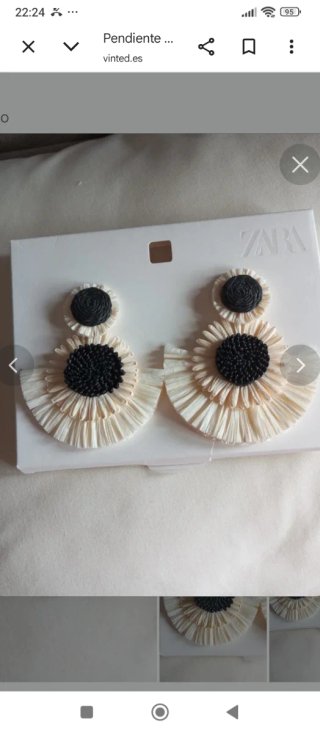 Pendientes Zara rafia beige y negro