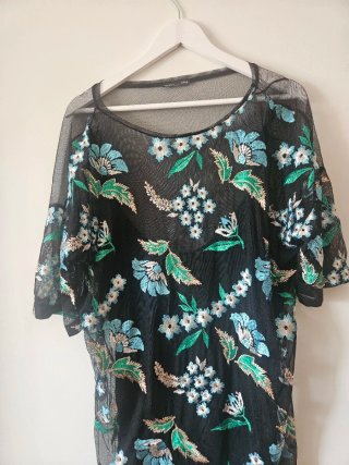 Vestido Zara Malla Bordada Flores