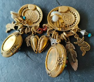 Clips Vintage Zoe Coste 80s Turquesa Oro